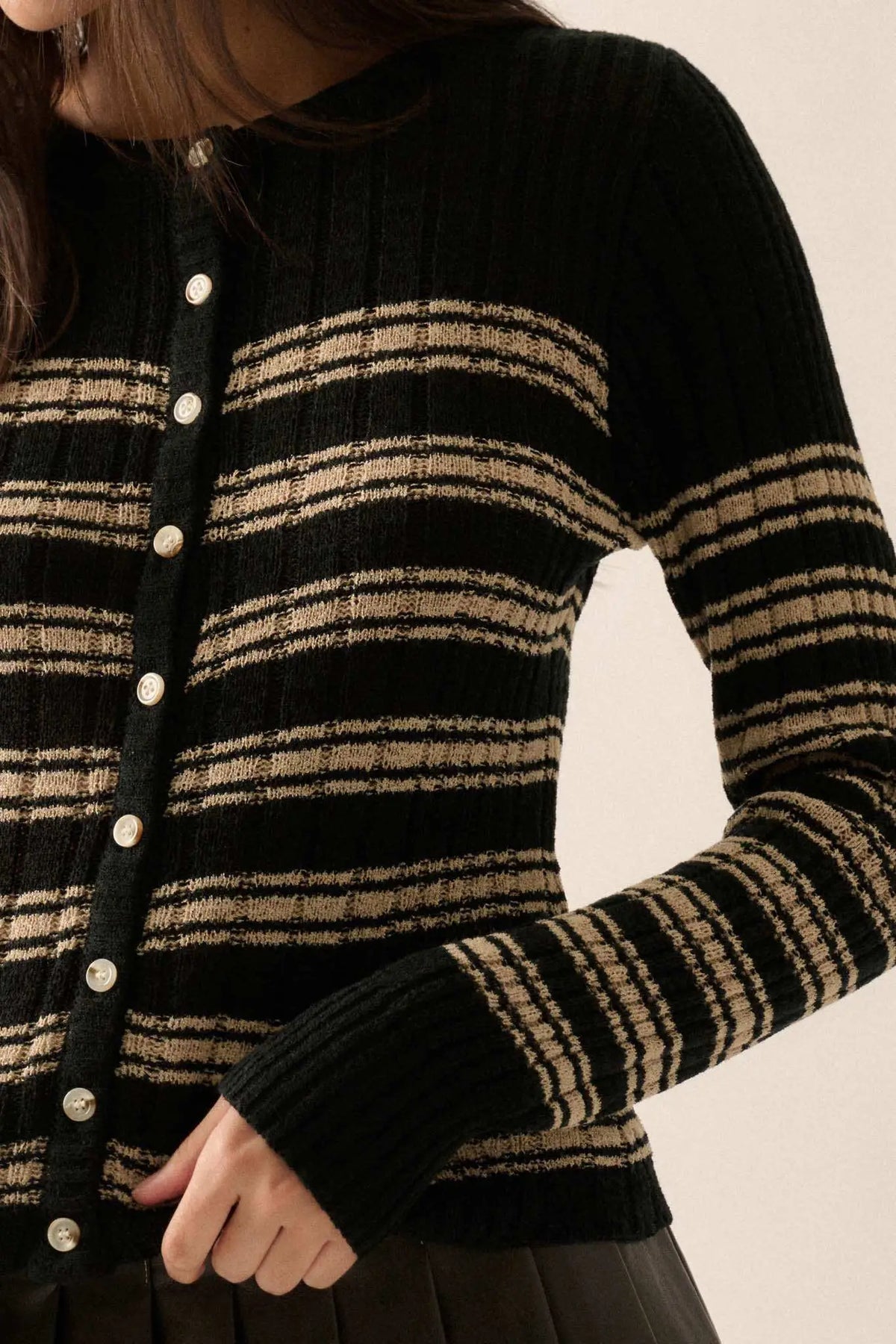 Margot Striped Ribbed Cardigan Coconut Milk 4