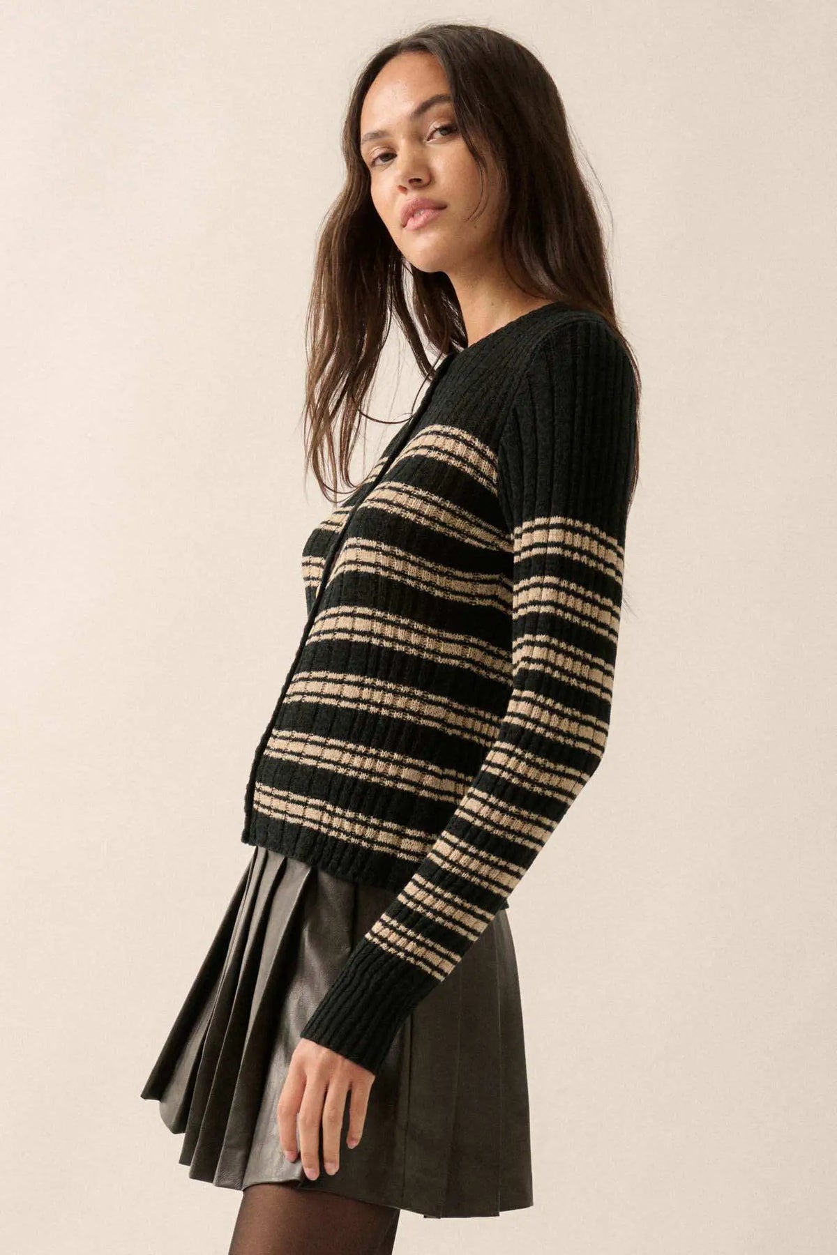 Margot Striped Ribbed Cardigan Coconut Milk 6