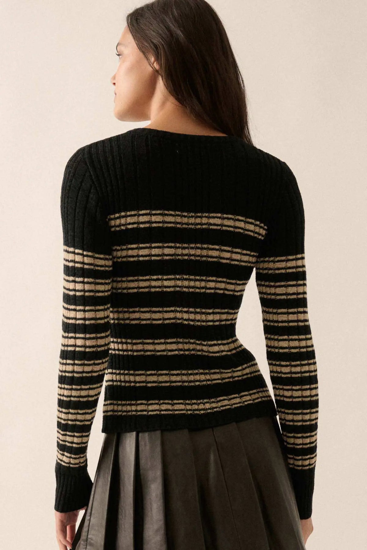 Margot Striped Ribbed Cardigan Coconut Milk 2