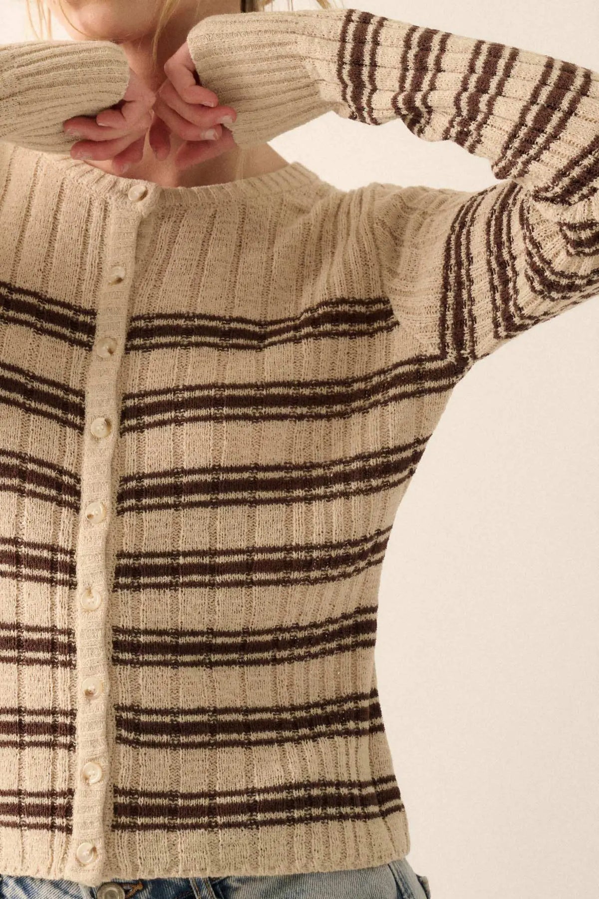 Margot Striped Ribbed Cardigan Coconut Milk 8