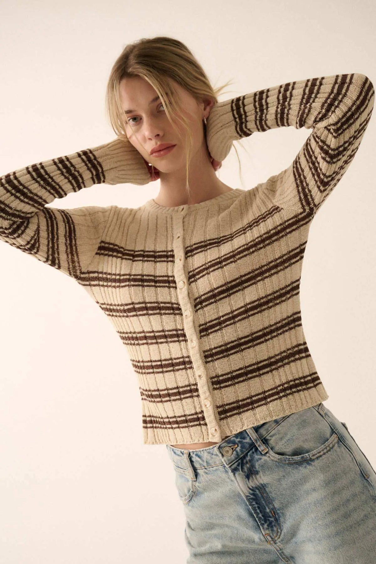 Margot Striped Ribbed Cardigan Black 7