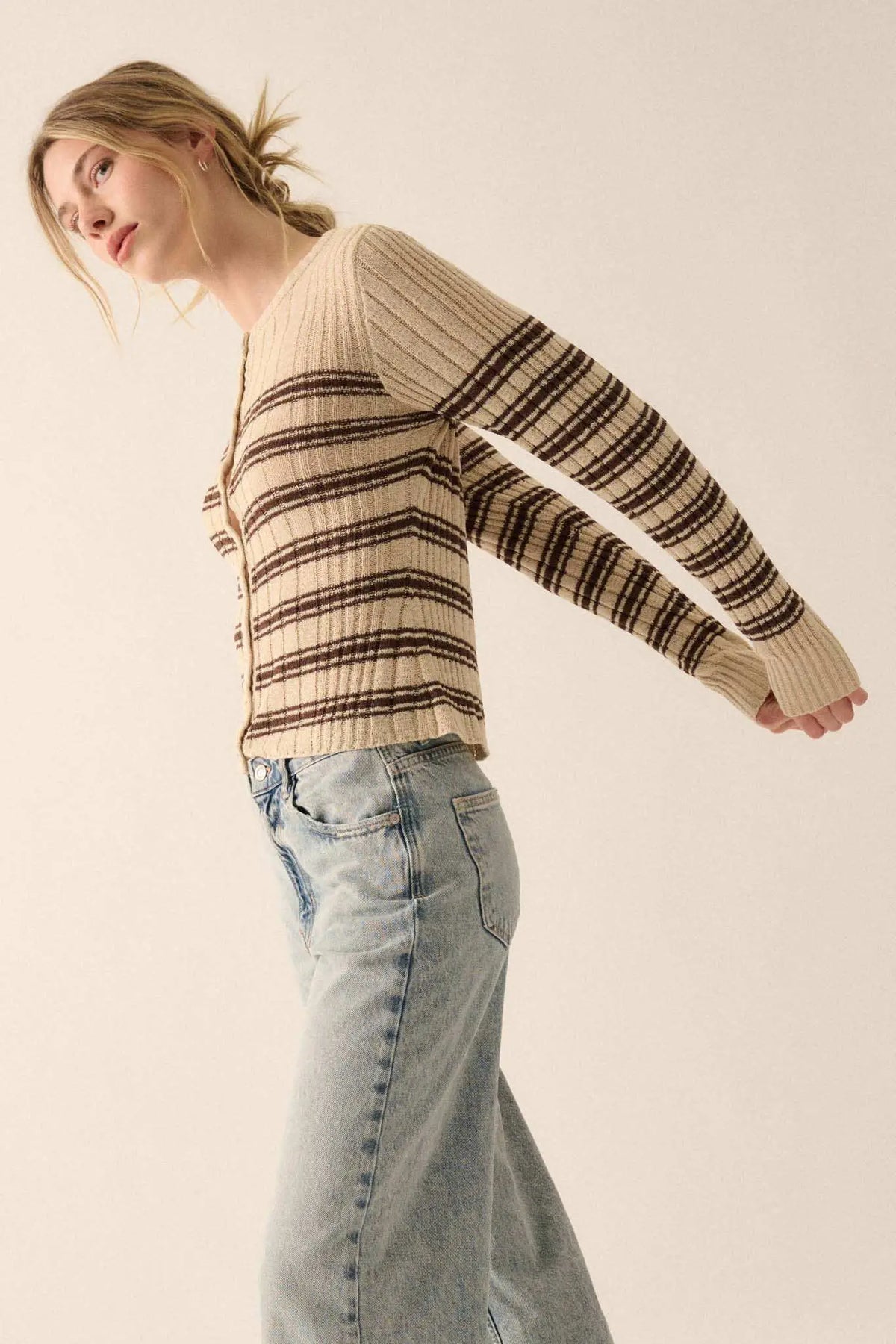 Margot Striped Ribbed Cardigan Black 10