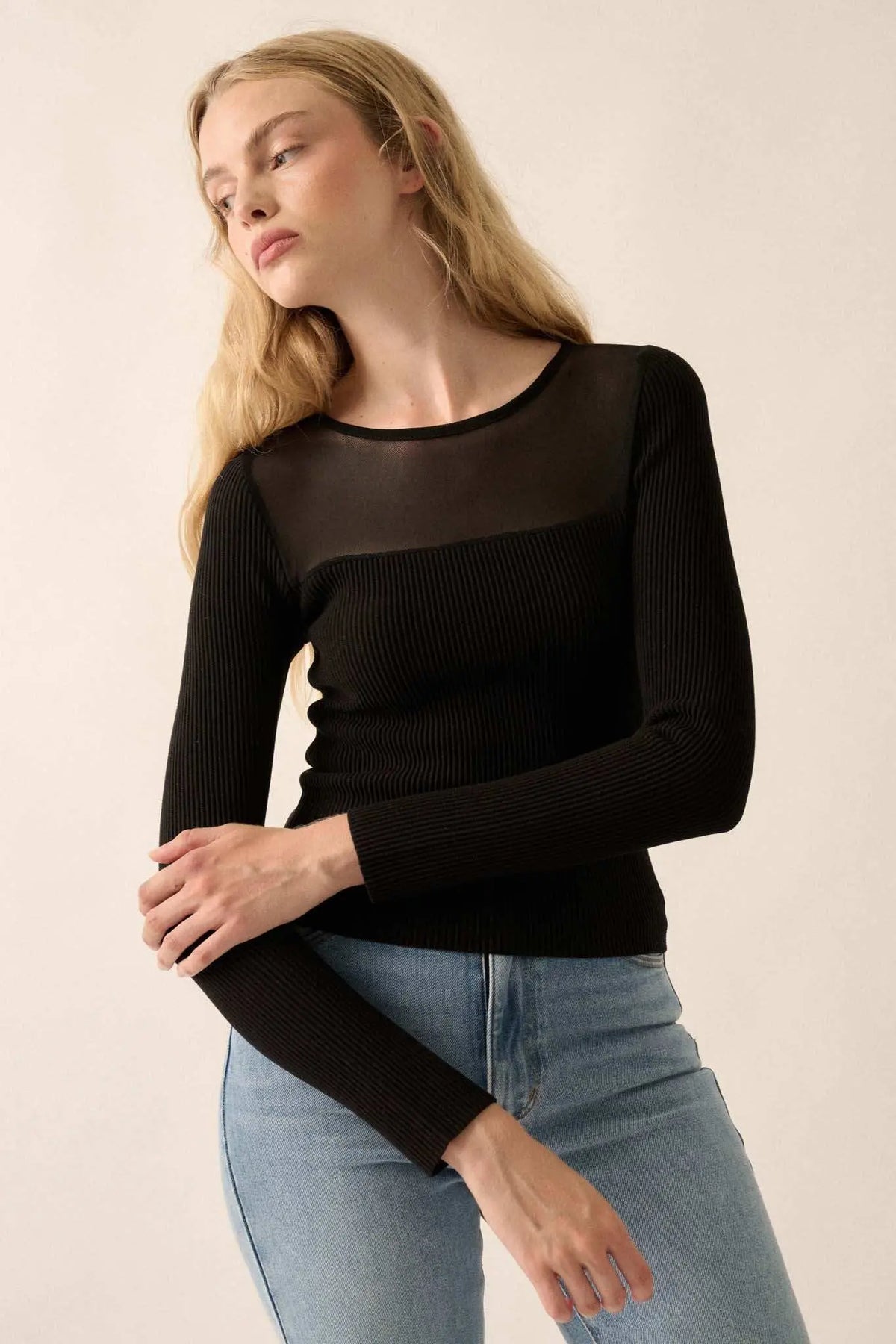 Ophelia Mesh Knit Top Mocha 1