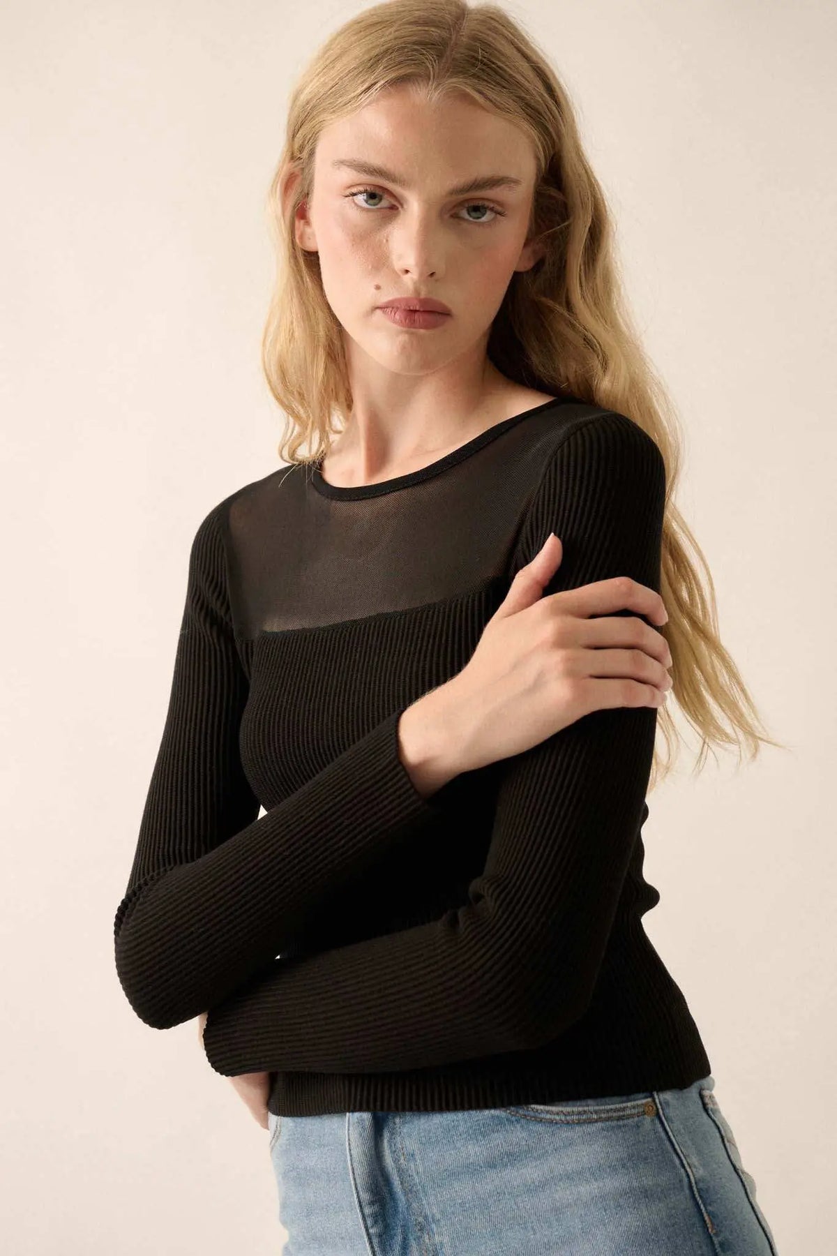 Ophelia Mesh Knit Top Mocha 4