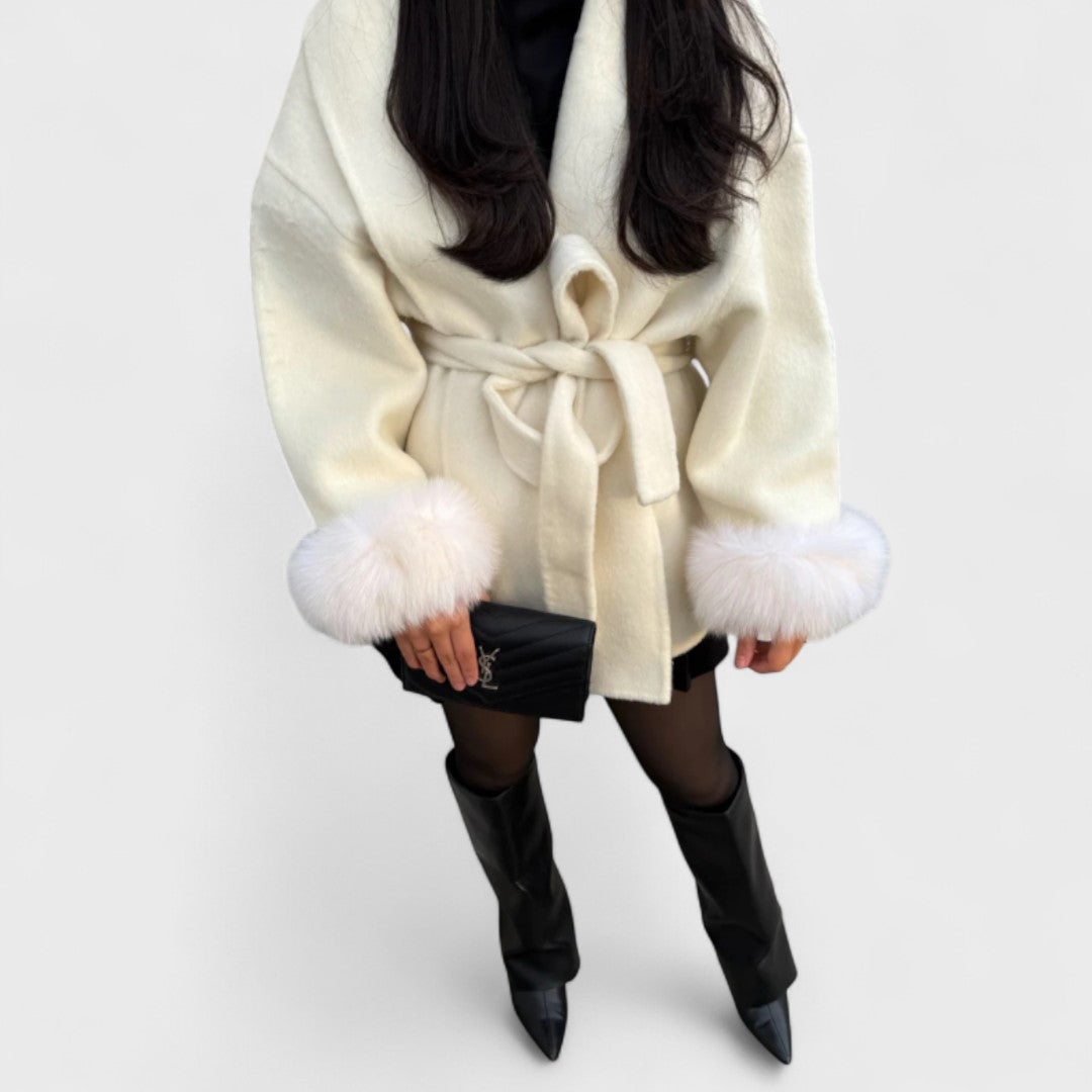 Thea Wool Coat with Faux Fur Dark red 2
