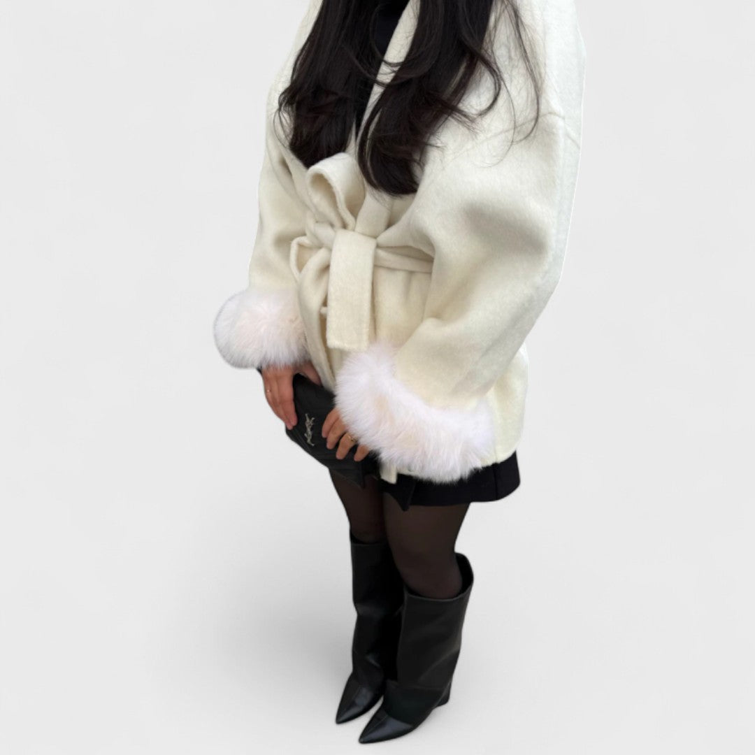 Thea Wool Coat with Faux Fur White 6