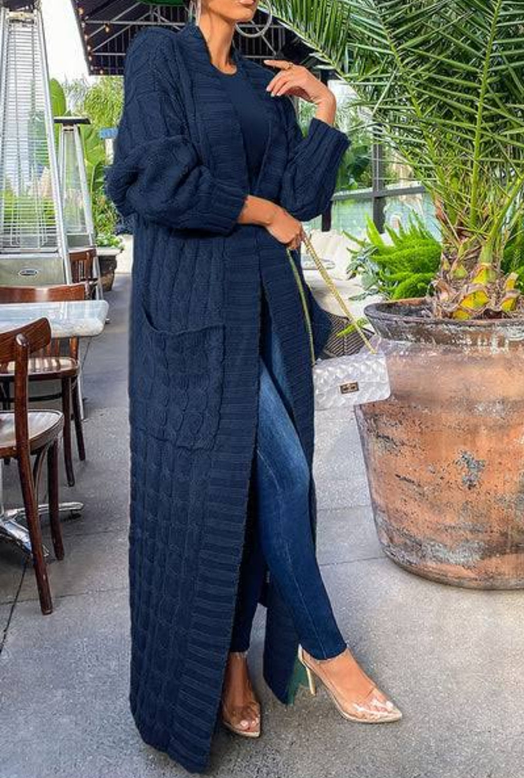 Influence Cardigan in Cream Navy 2