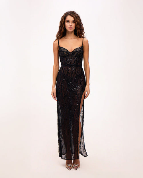 Milla Satin Maxi Dress Black 1