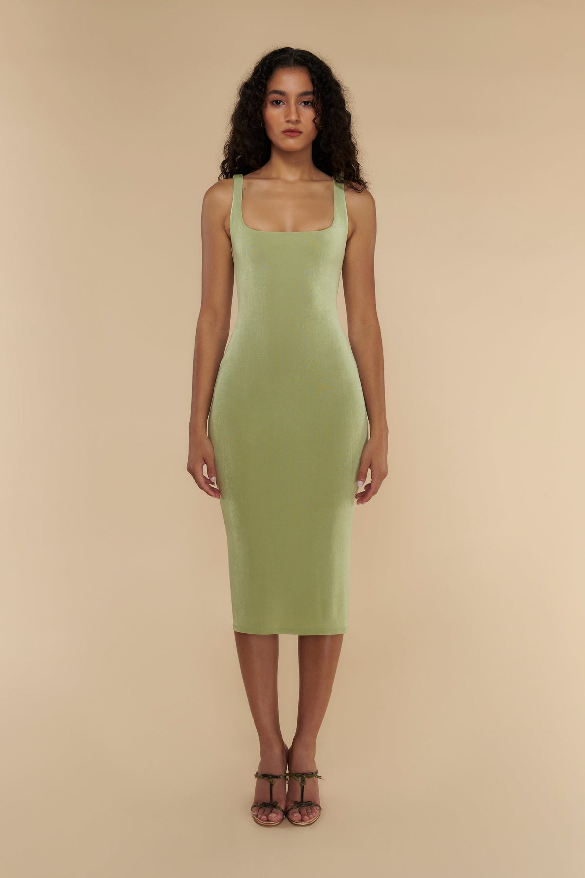 Margot Satin Midi Dress in Noir Pistachio 6