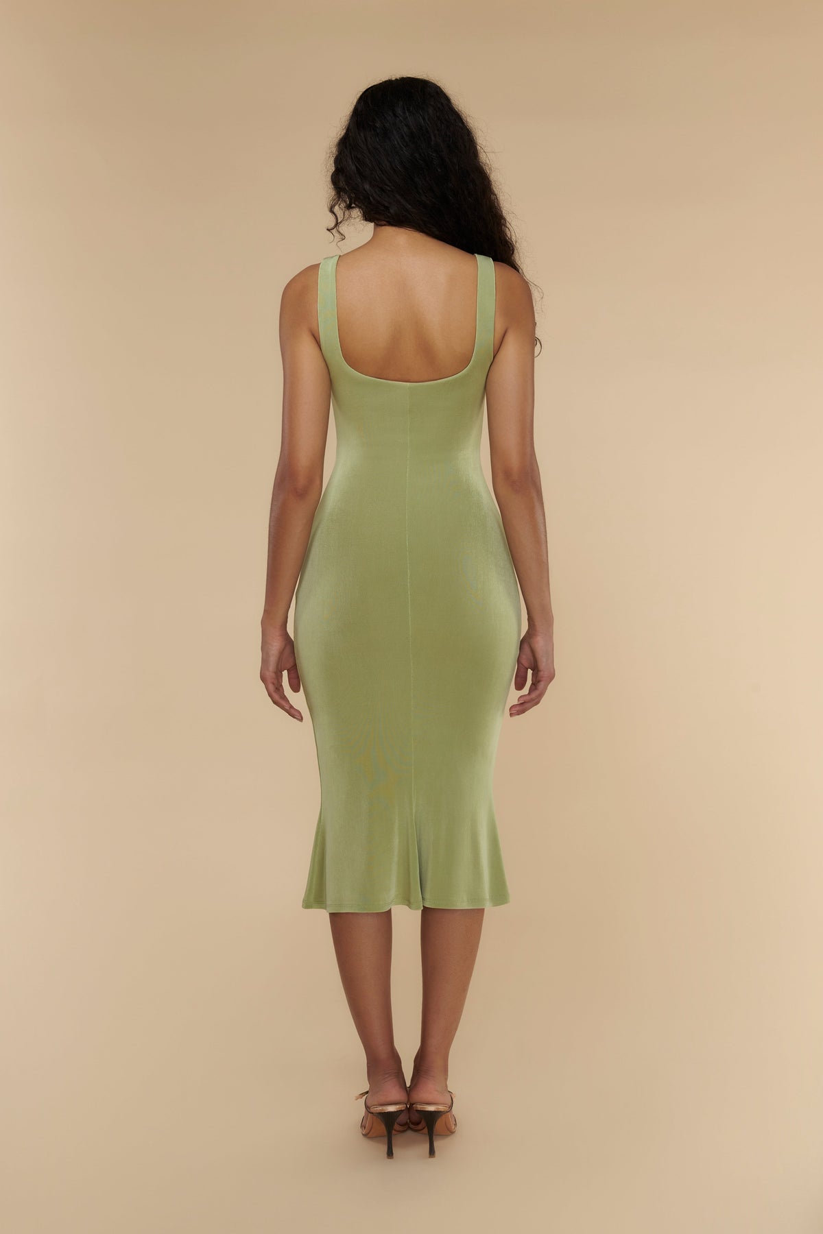 Margot Satin Midi Dress in Noir Pistachio 8