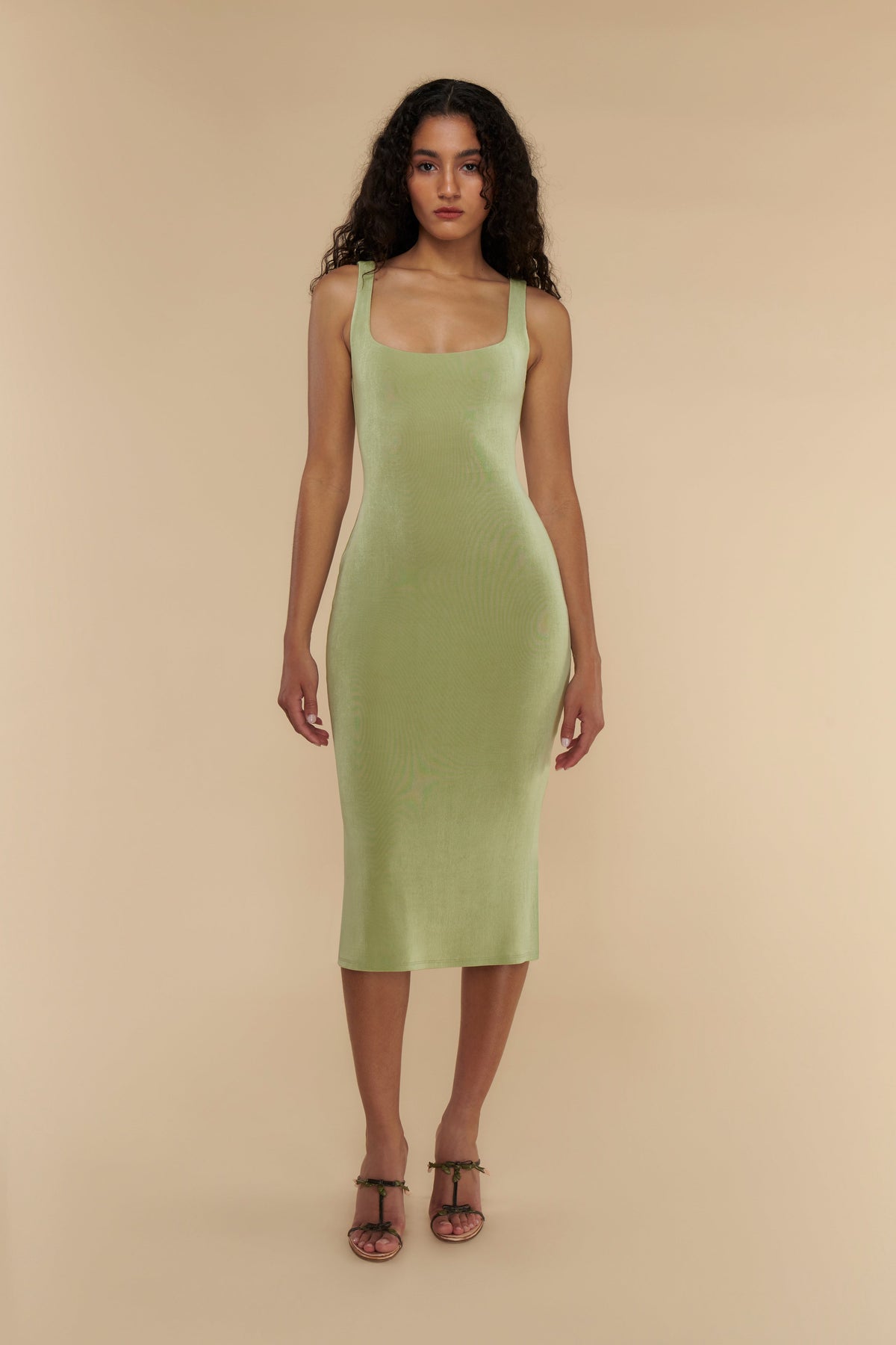 Margot Satin Midi Dress in Noir Pistachio 9