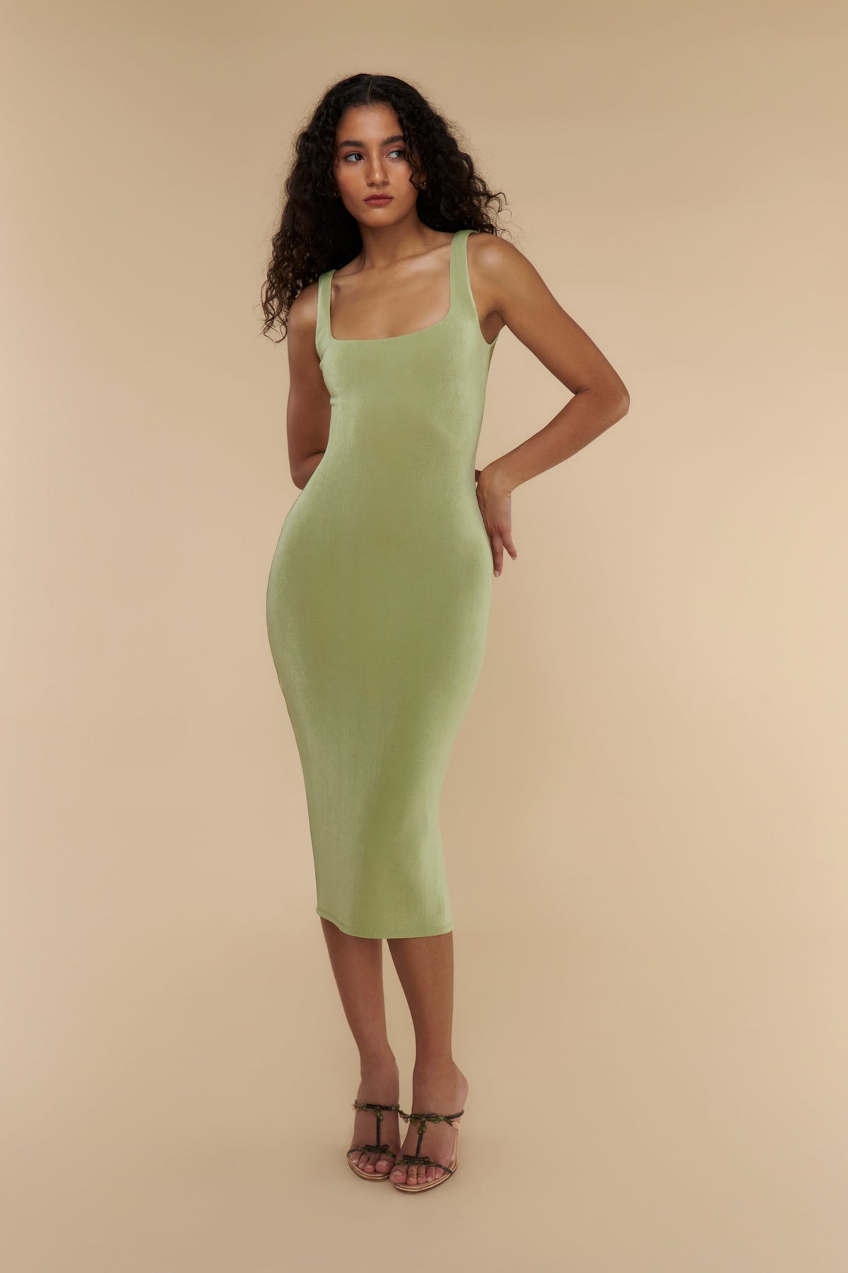 Margot Satin Midi Dress in Noir Pistachio 1
