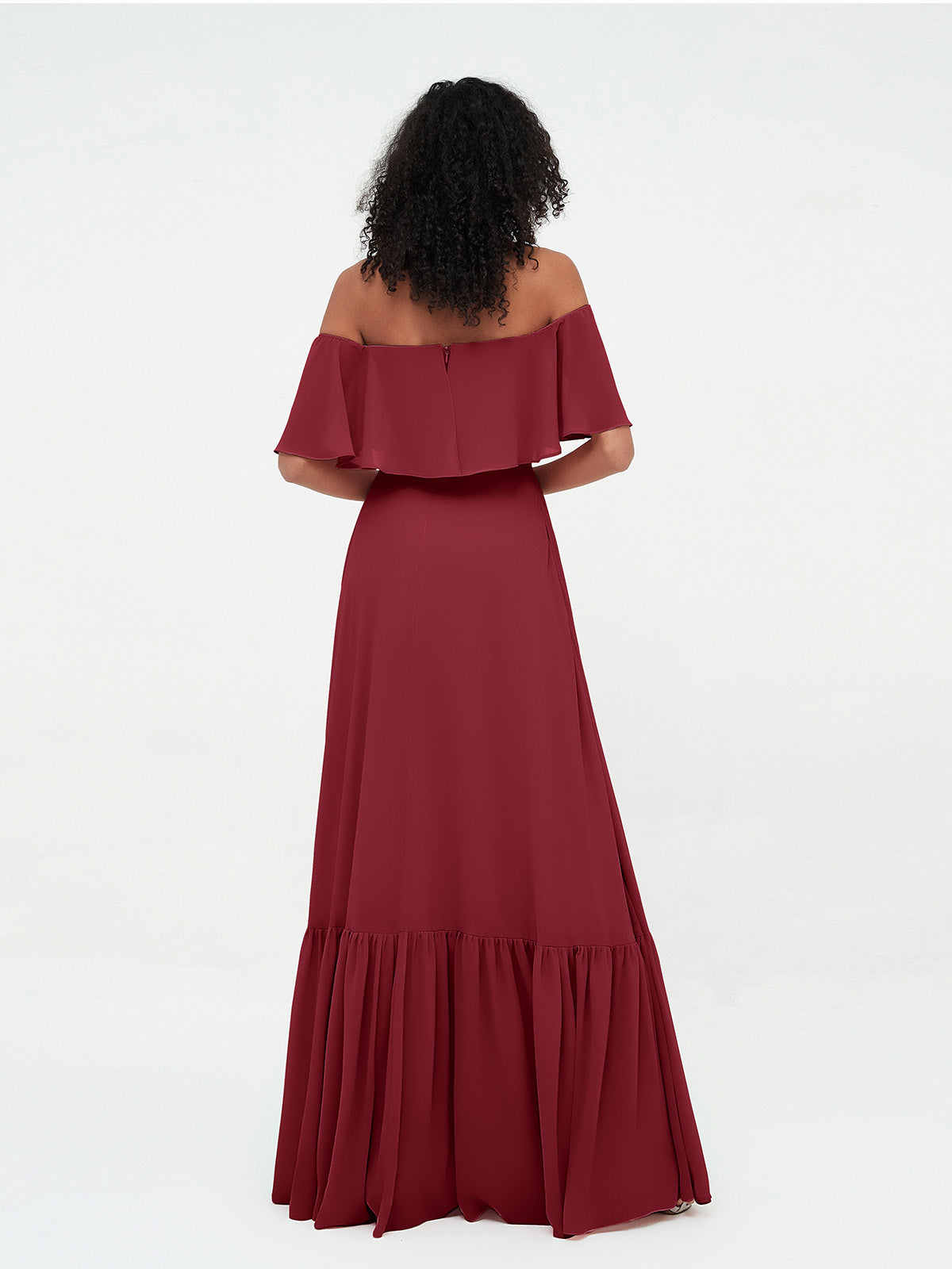 Azalea Chiffon Off-Shoulder Gown Burgundy 2