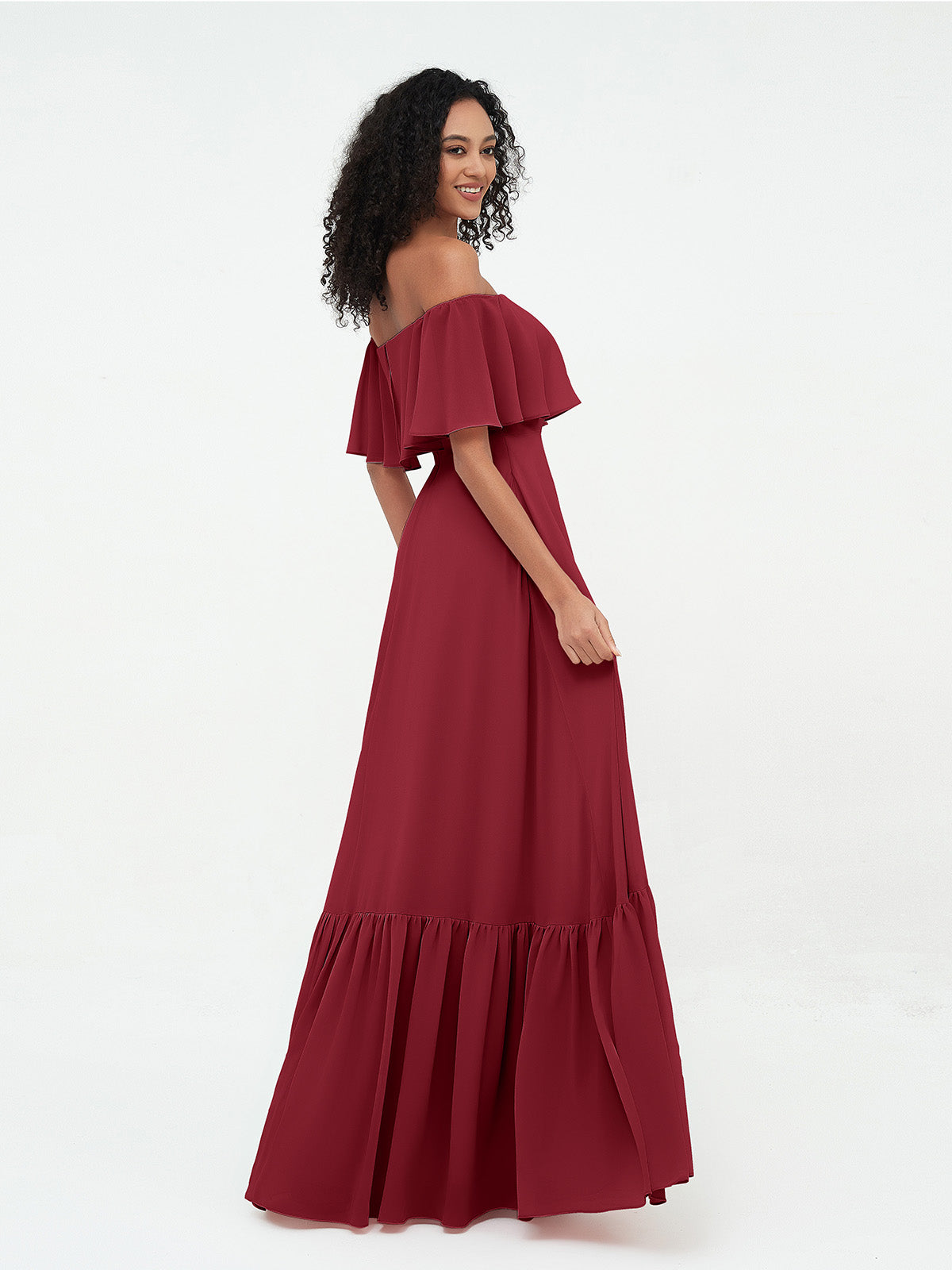 Azalea Chiffon Off-Shoulder Gown Burgundy 3