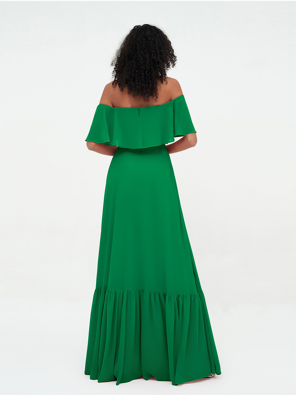 Azalea Chiffon Off-Shoulder Gown Emerald 2