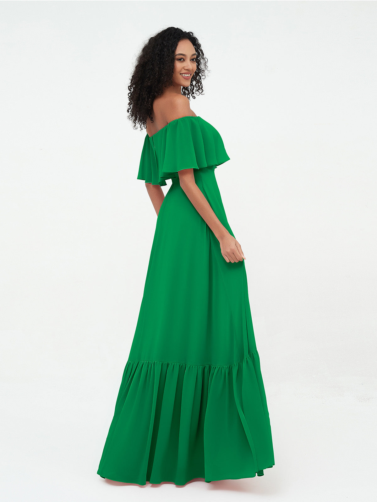 Azalea Chiffon Off-Shoulder Gown Emerald 3