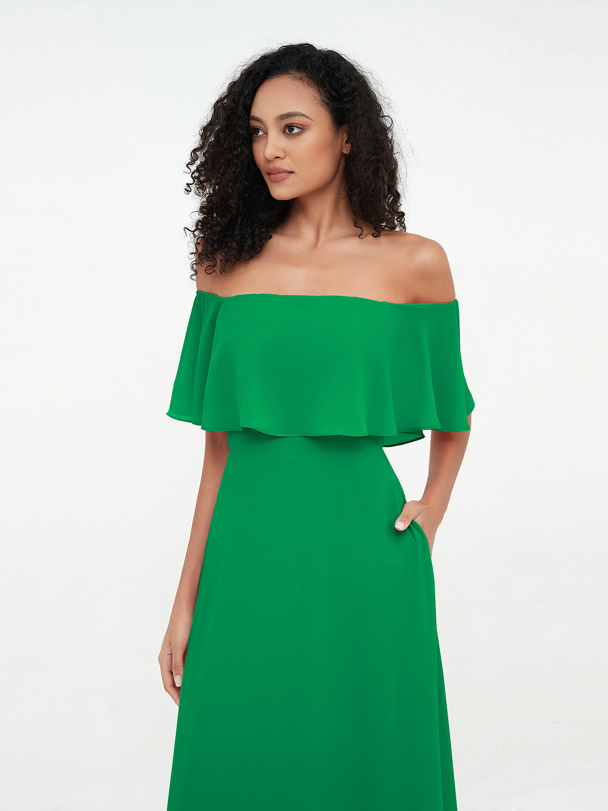Azalea Chiffon Off-Shoulder Gown Emerald 5