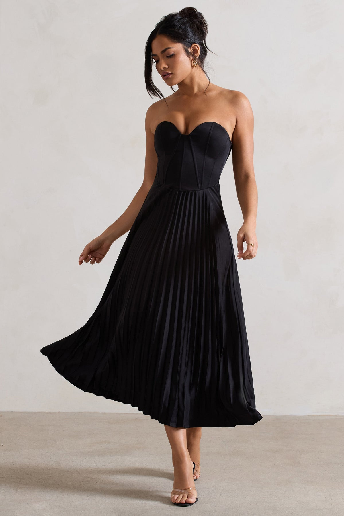Vivienne Satin Corset Midi Dress BLACK 1