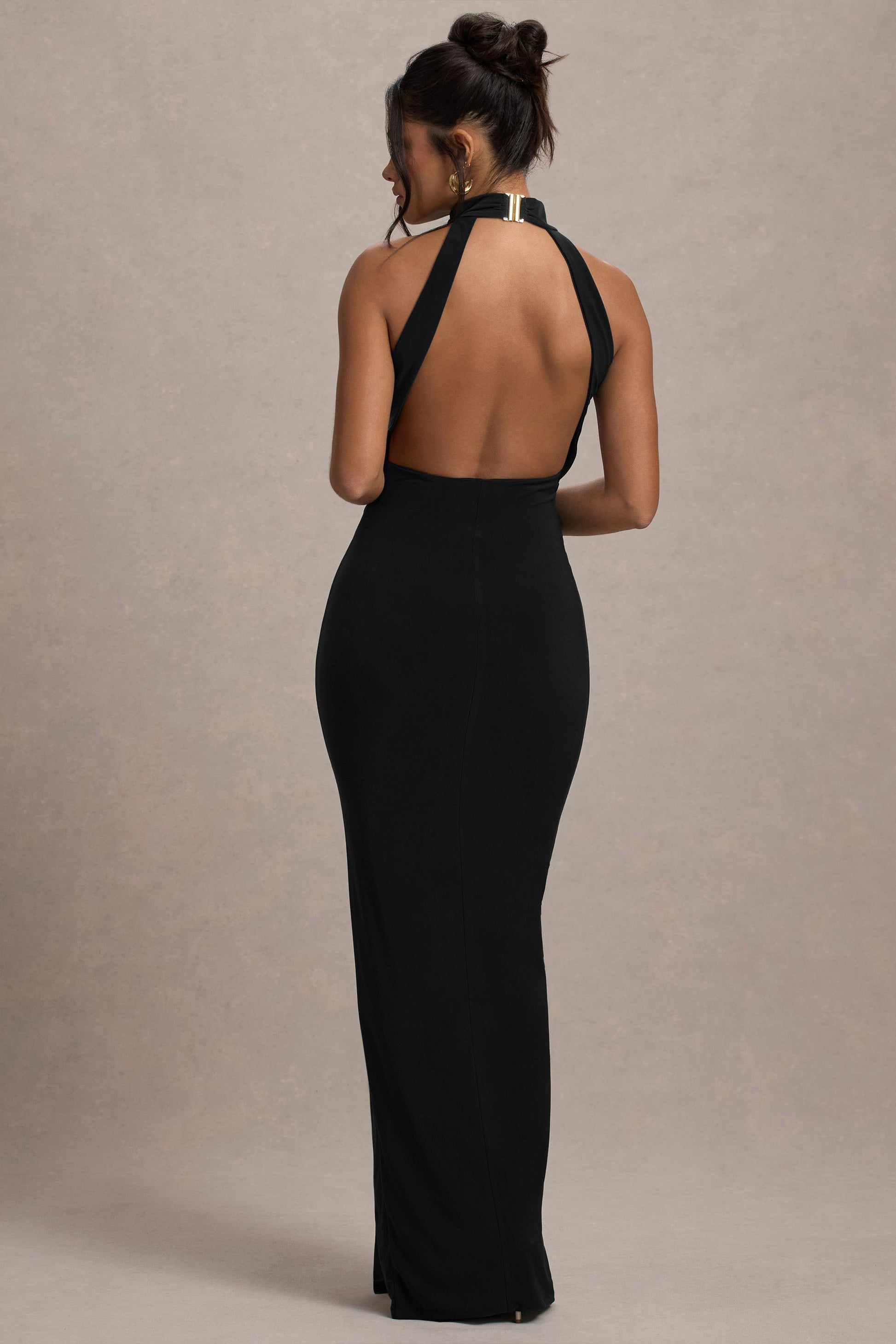 Khari Twisted Maxi Dress in Black Neck Twisted Maxi Dress With Drape 2