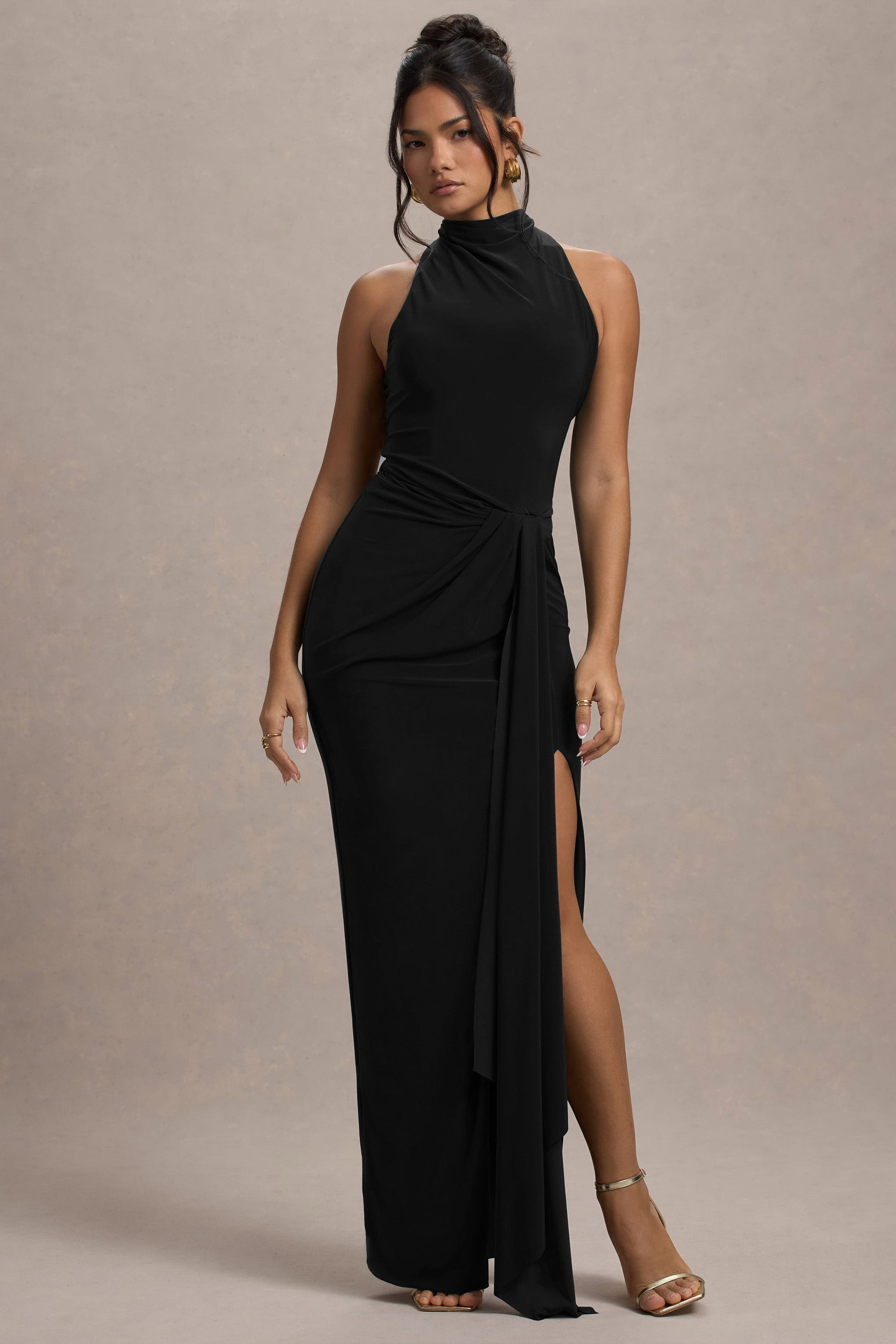Khari Twisted Maxi Dress in Black Neck Twisted Maxi Dress With Drape 6