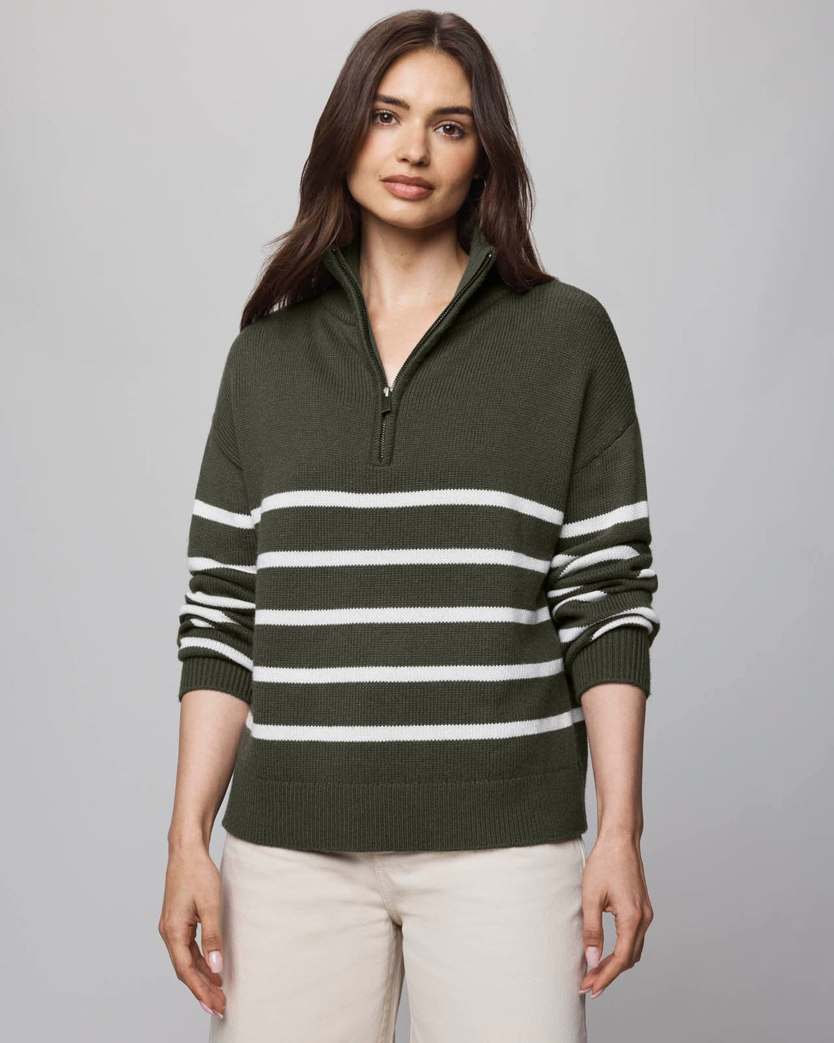 Georgie Knit Sweater in Stripe Green Spruce/Oak 2