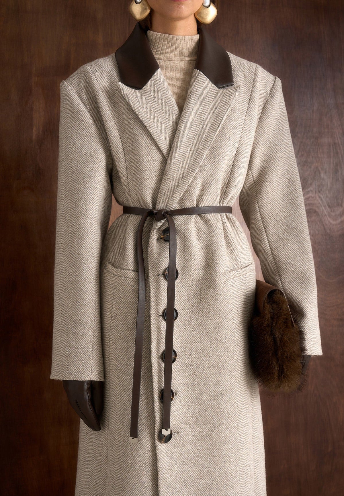 Anissa Herringbone Wool Coat Beige 7