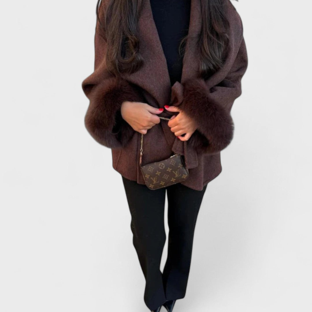 Thea Wool Coat with Faux Fur Beige 5
