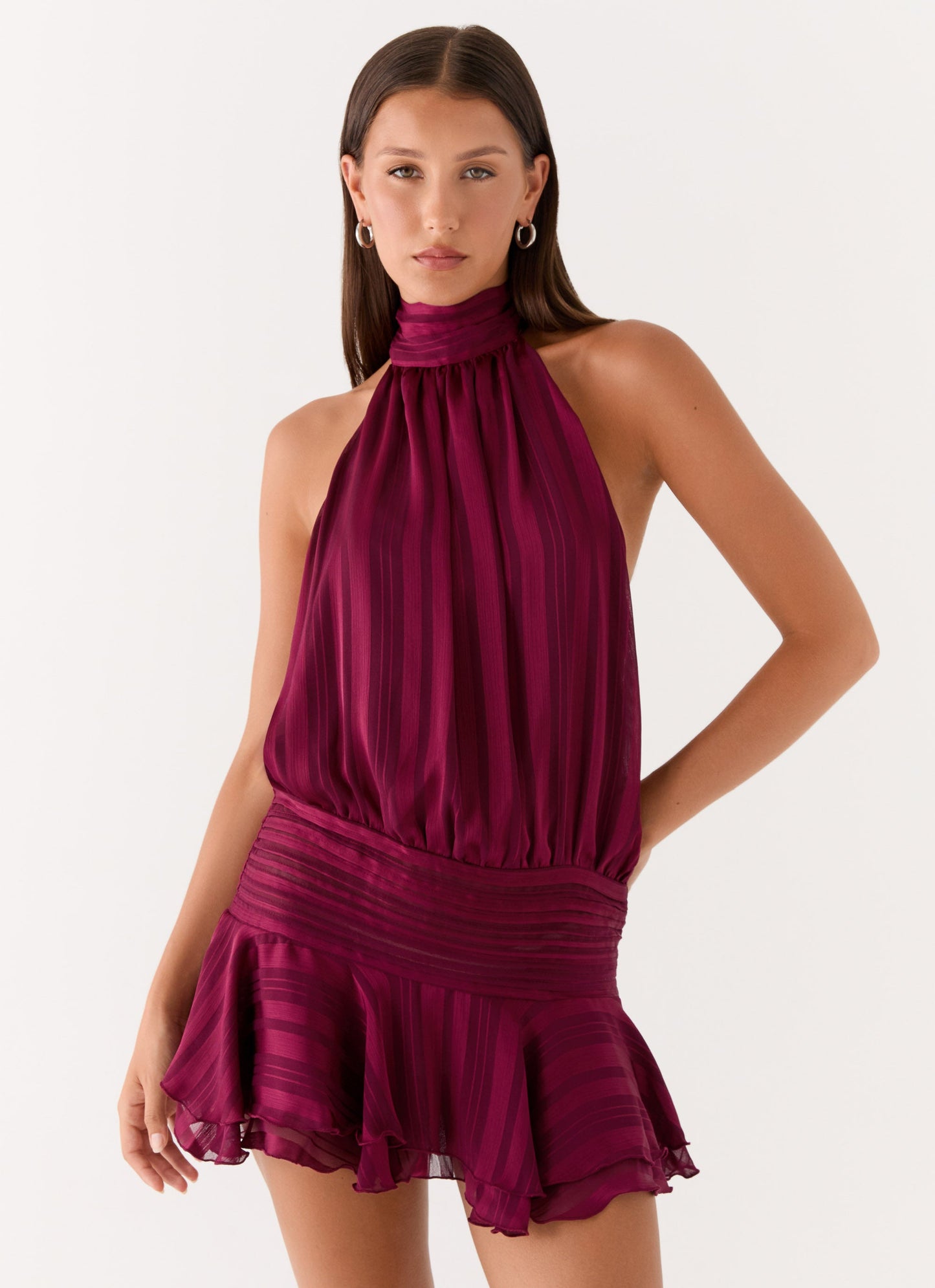 Willow Chiffon Mini Dress Plum 1
