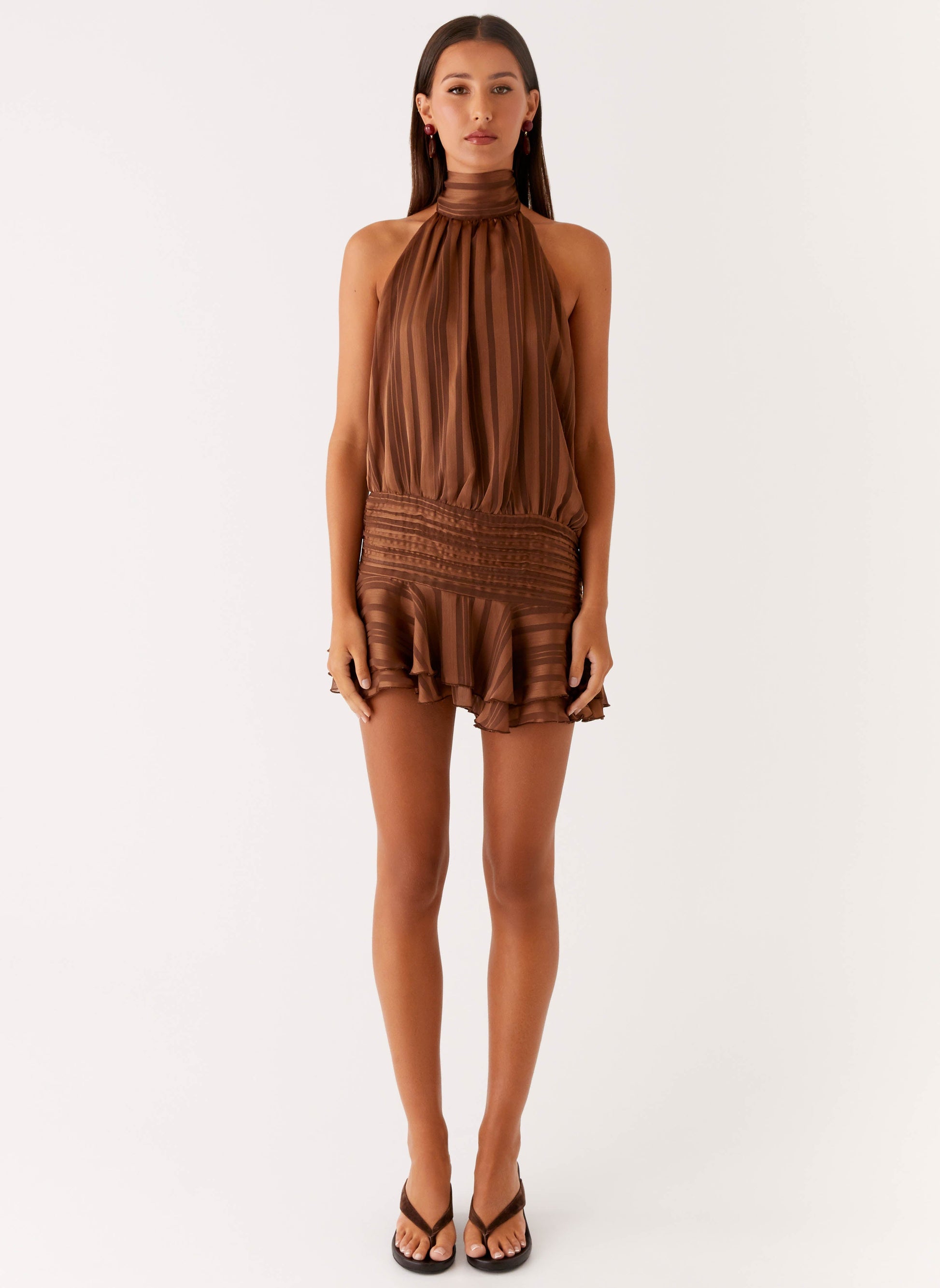 Willow Chiffon Mini Dress Chocolate 2