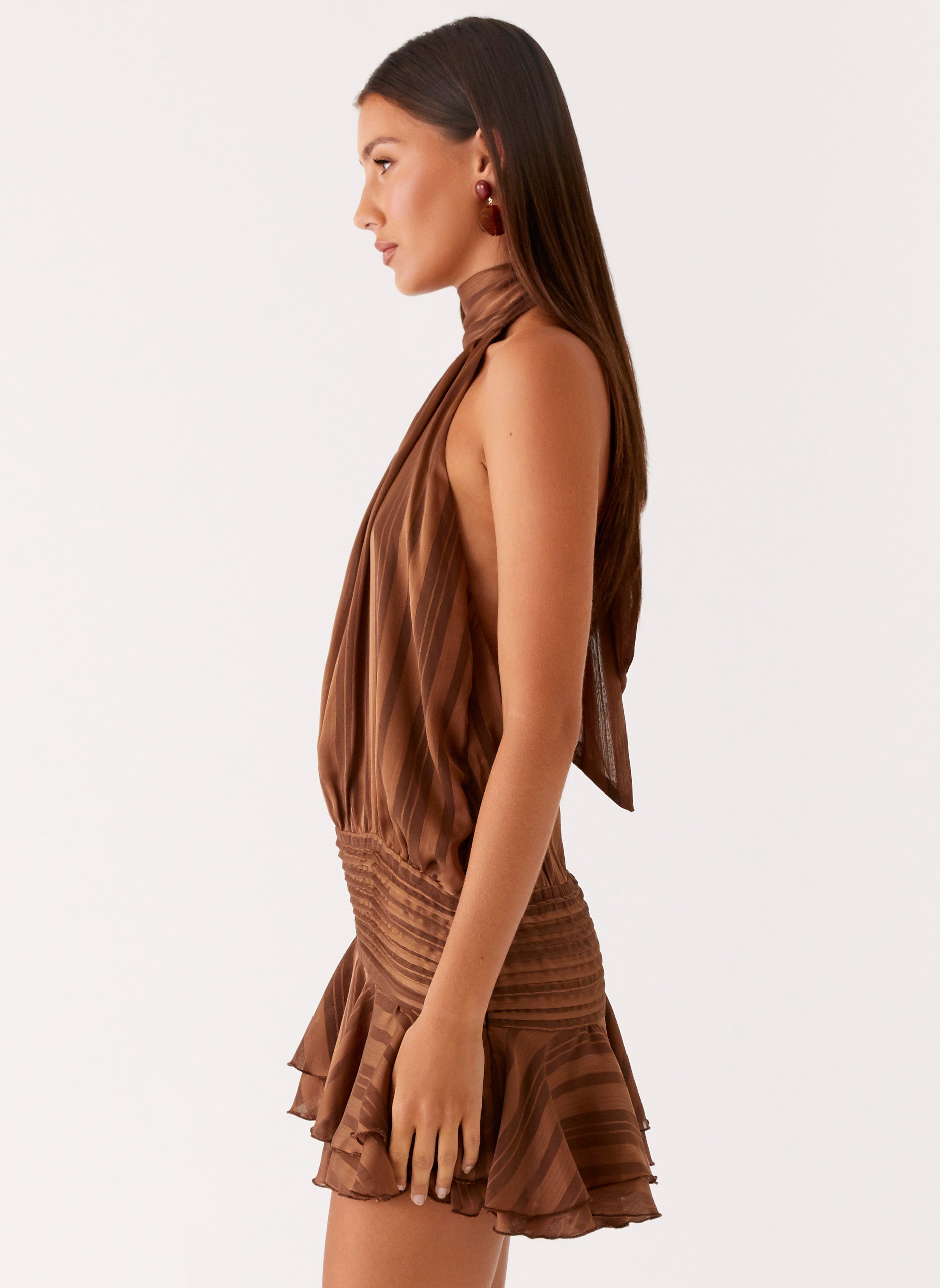 Willow Chiffon Mini Dress Chocolate 3