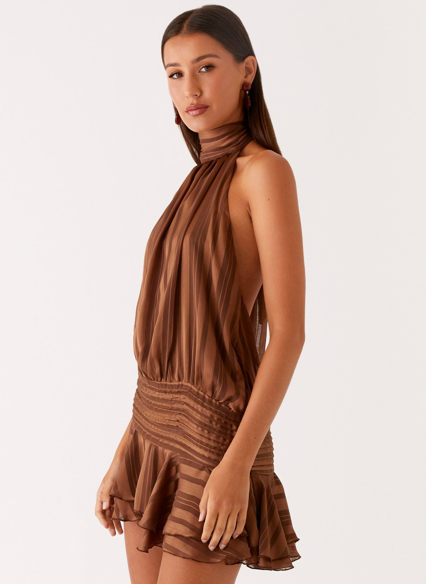 Willow Chiffon Mini Dress Chocolate 5
