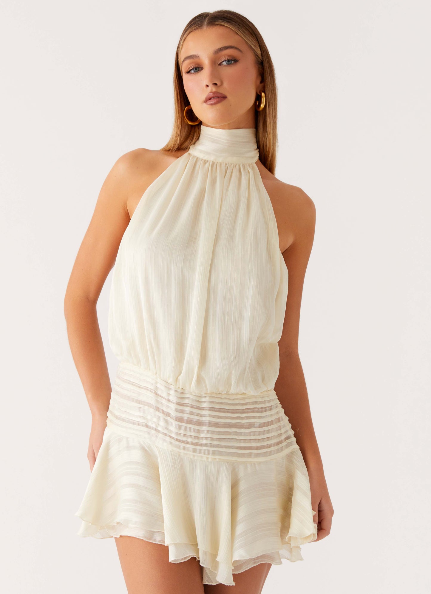 Willow Chiffon Mini Dress Ivory 1