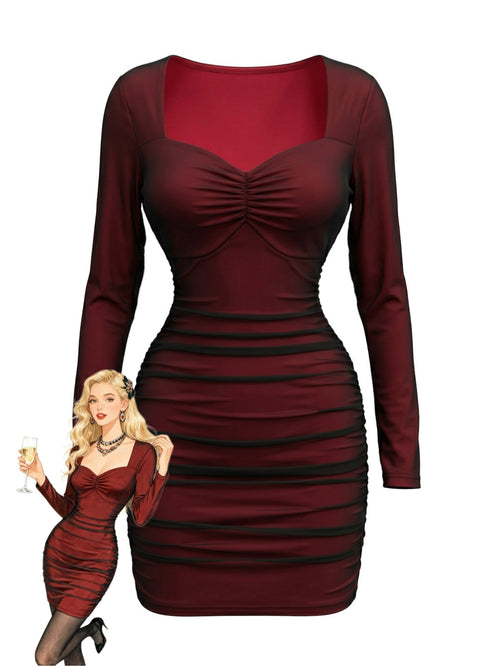 Vivienne Ruched Mesh Bodycon Dress Wine Red 1