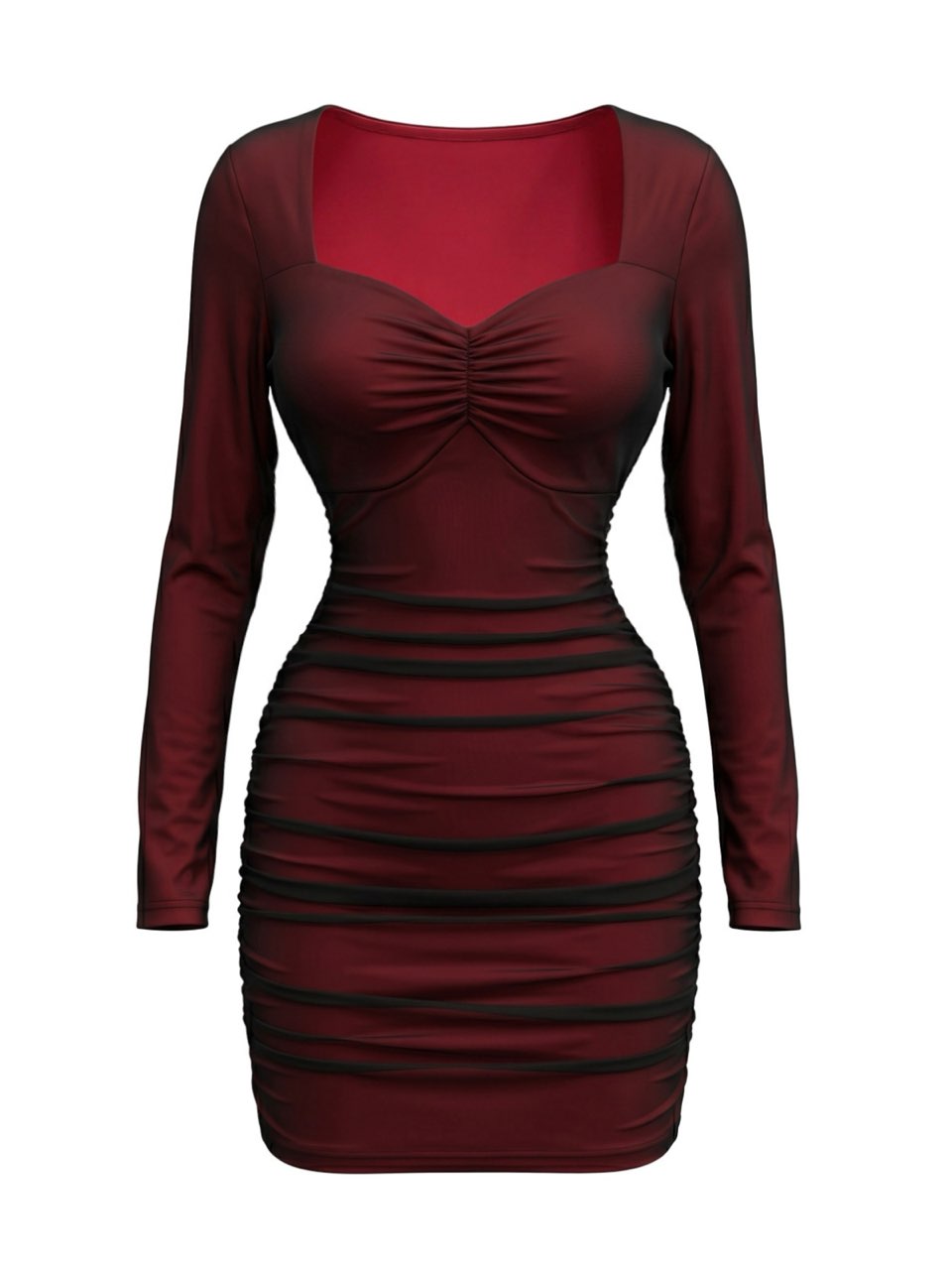 Vivienne Ruched Mesh Bodycon Dress Wine Red 2