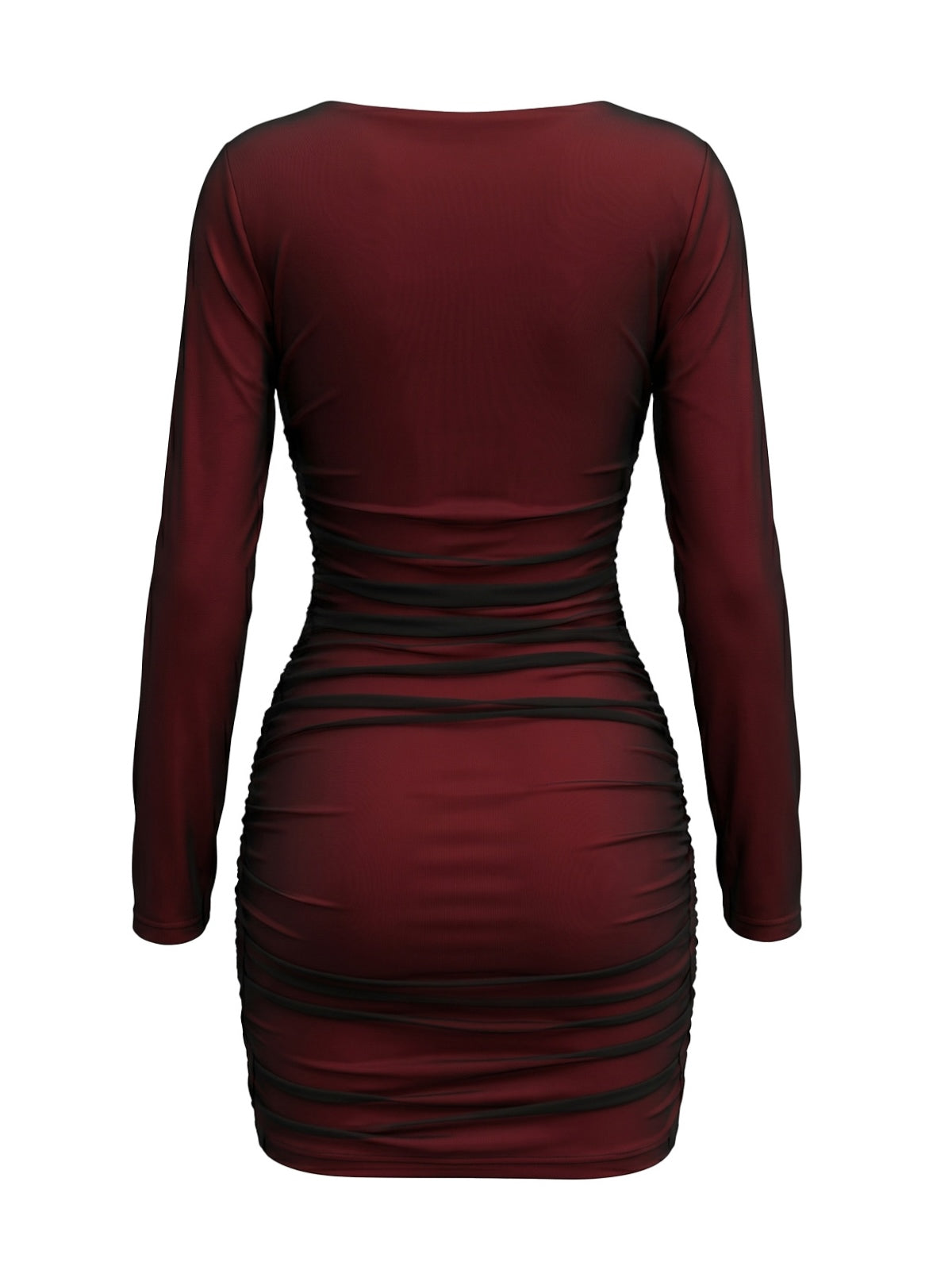 Vivienne Ruched Mesh Bodycon Dress Wine Red 3