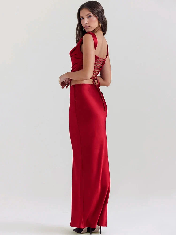 Margot Satin Corset Maxi Dress Red 2