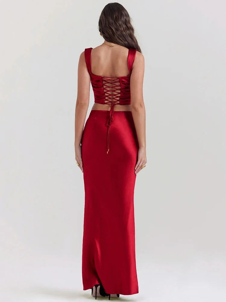 Margot Satin Corset Maxi Dress Red 3