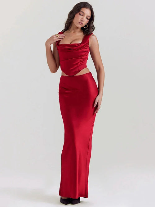 Margot Satin Corset Maxi Dress Red 1