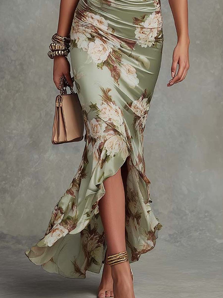 Gracie Floral Satin Midi Dress Midnight Blue 7