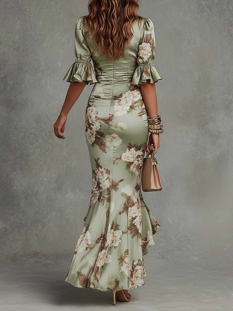 Gracie Floral Satin Midi Dress Midnight Blue 5