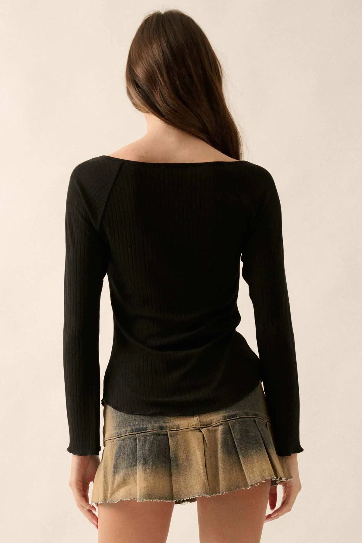 Rosalie Ribbed Knit Top with Bell Sleeves Taupe 2