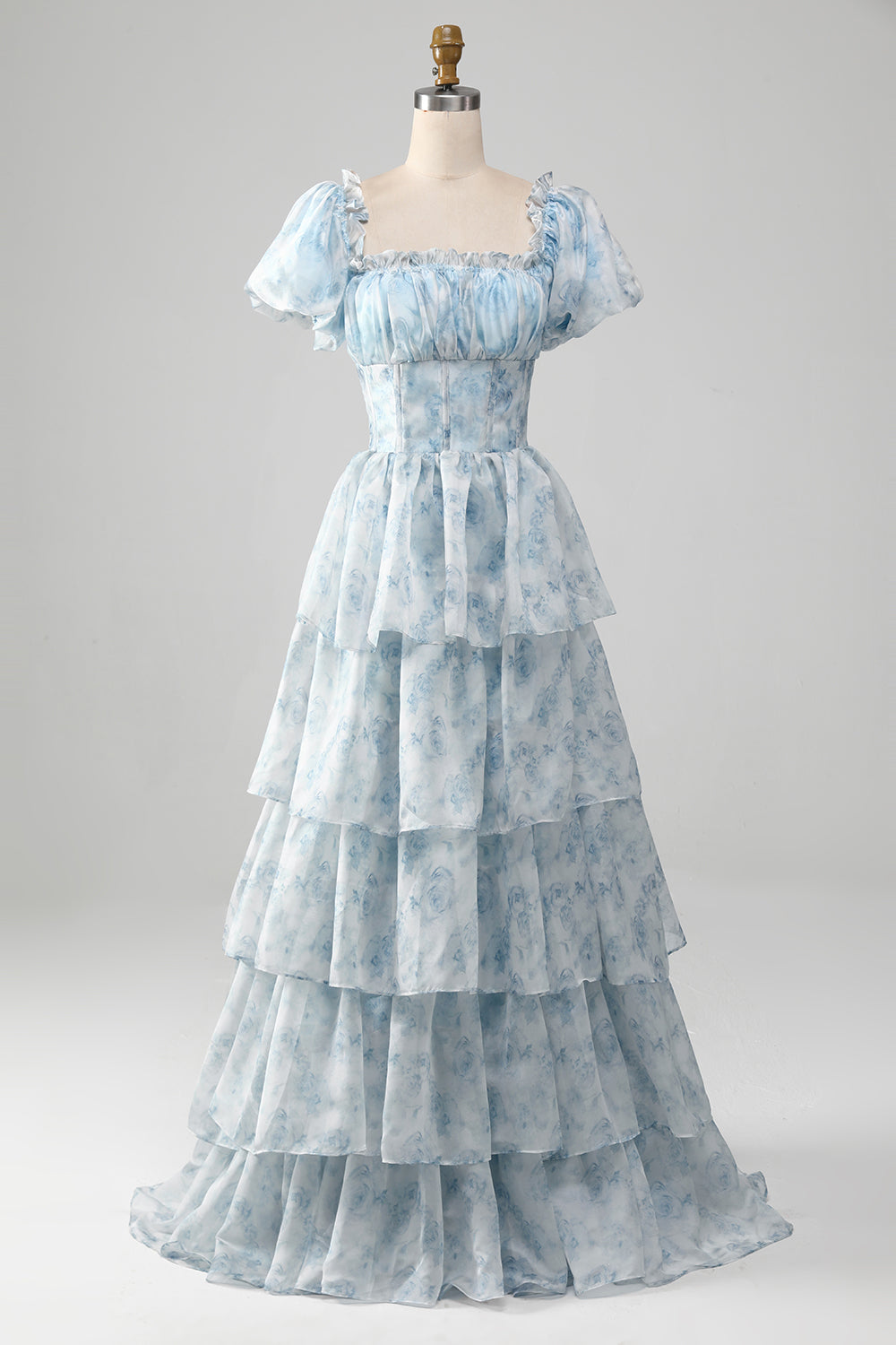 Celeste Tiered Puff Sleeve Maxi Dress Light blue 1