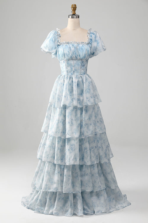 Celeste Tiered Puff Sleeve Maxi Dress Light blue 1