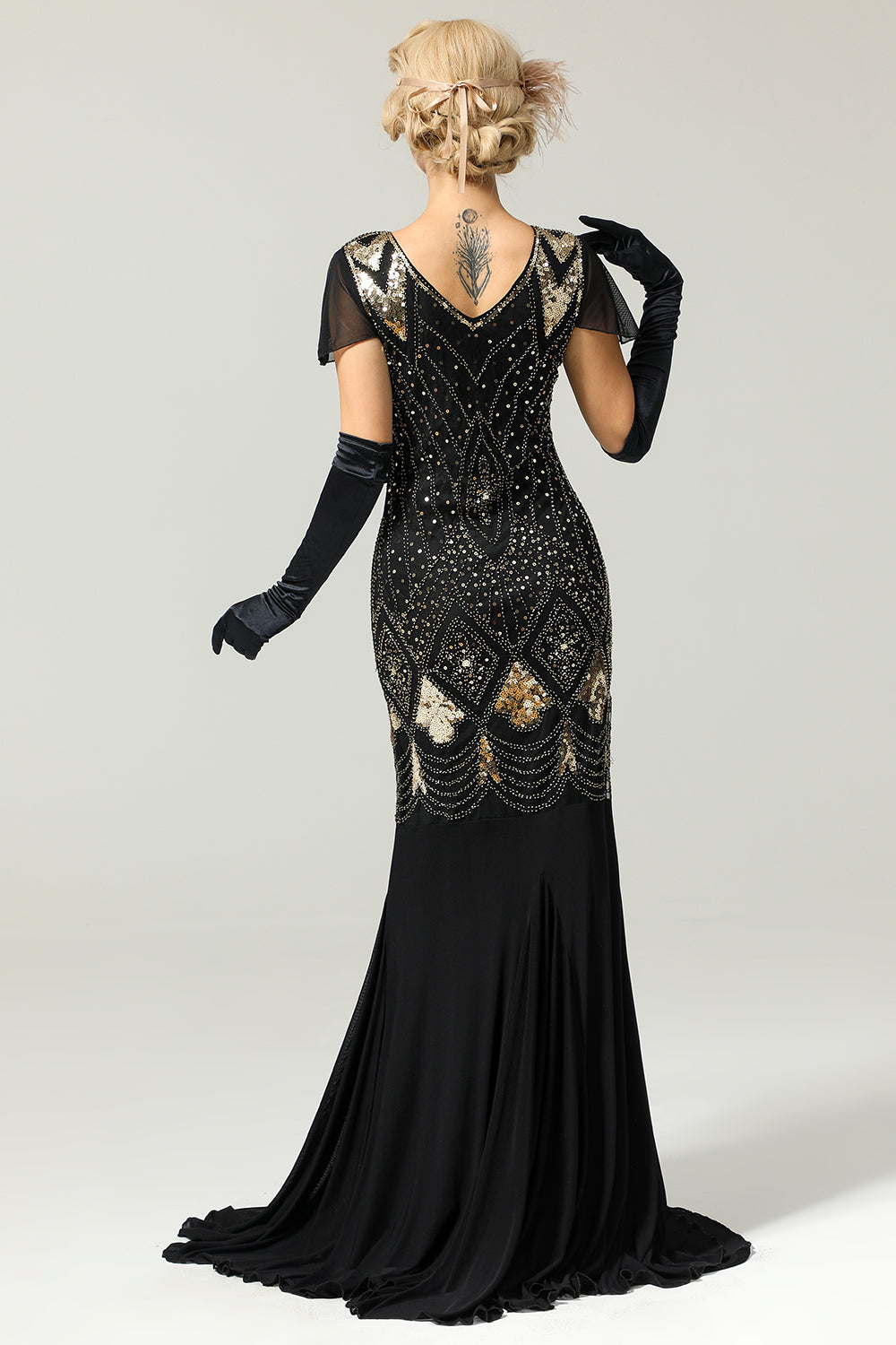 Gatsby Sequin Long Dress Black & Green 2