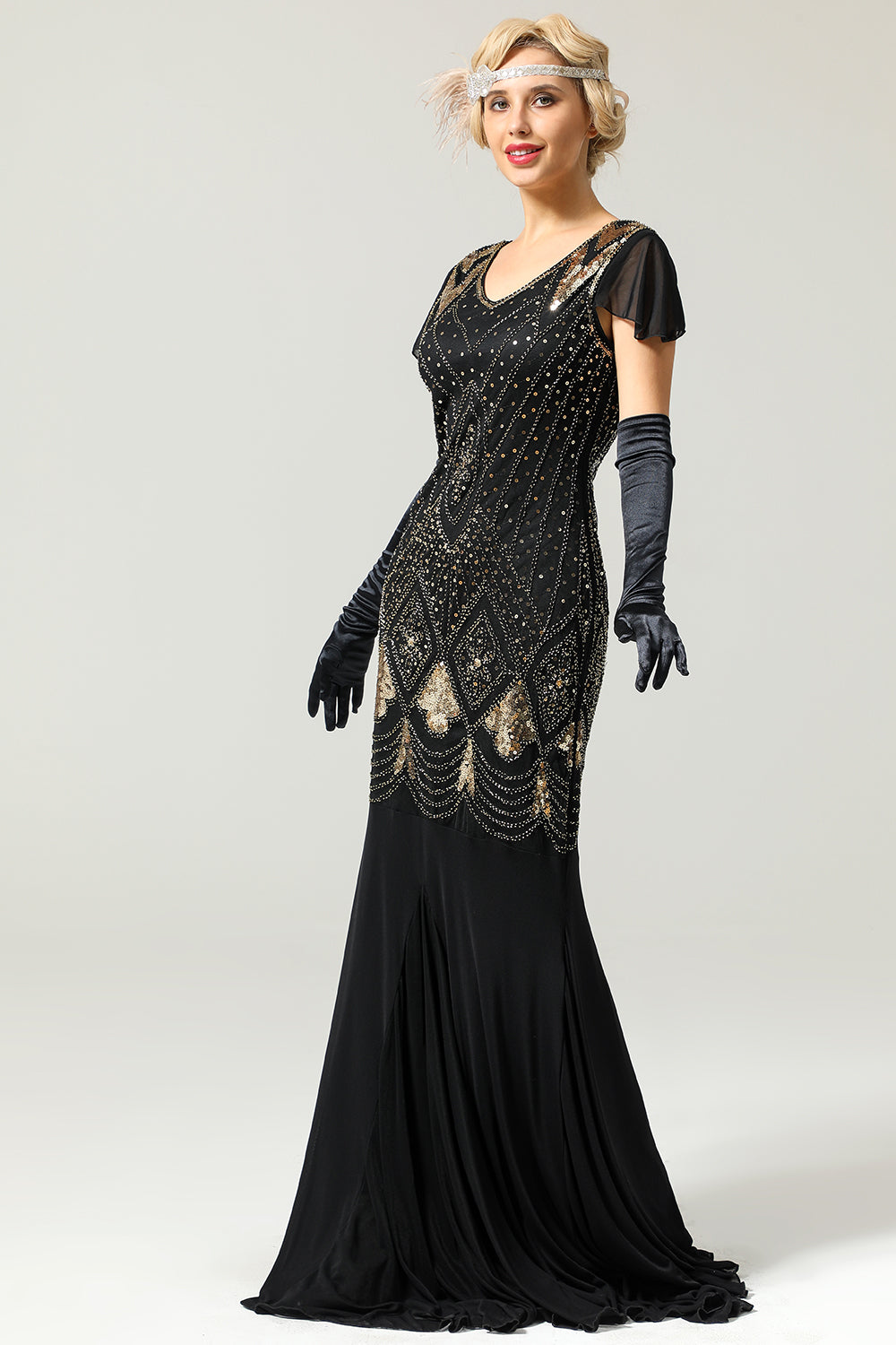 Gatsby Sequin Long Dress Black & Green 4