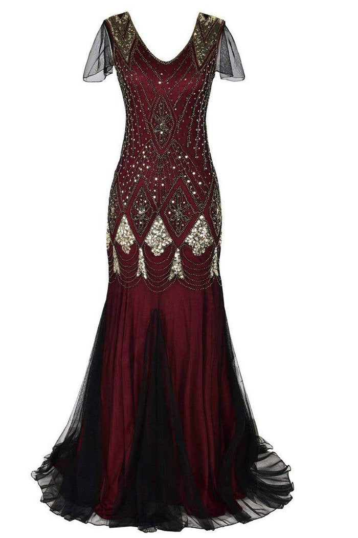 Gatsby Sequin Long Dress Burgundy 9