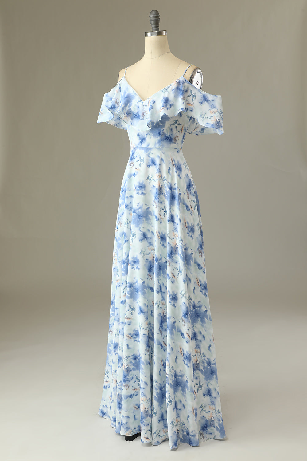 Margot Floral Off-Shoulder Bridesmaid Dress Blue 4