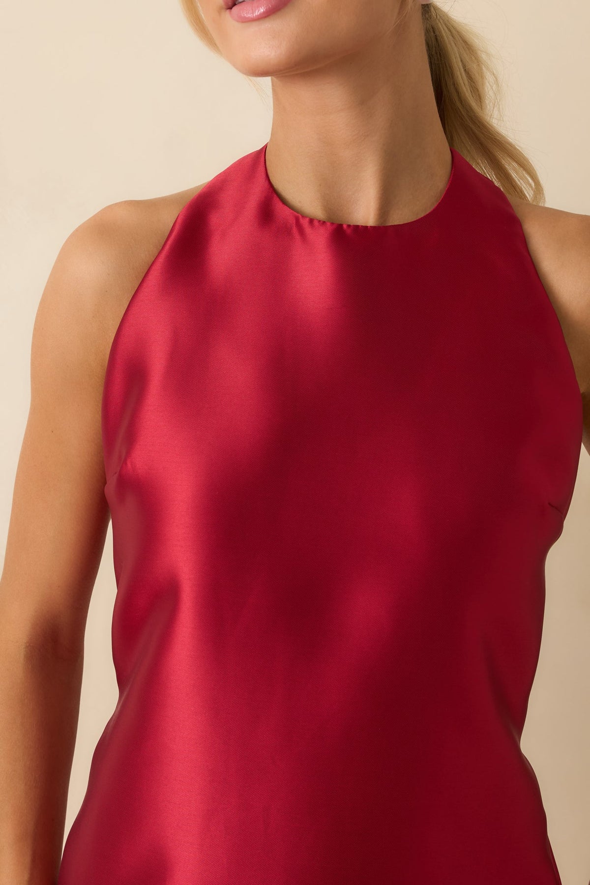 Vivienne Red Satin Halter Mini Dress Red 2