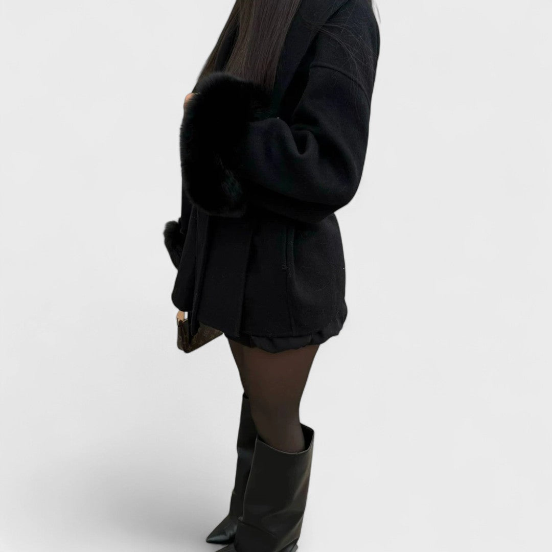 Thea Wool Coat with Faux Fur Dark red 7