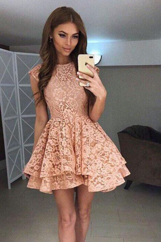 Ophelia Lace A-Line Mini Dress Line Round Neck Mini Prom Cute Lace Short Homecoming Dress 1